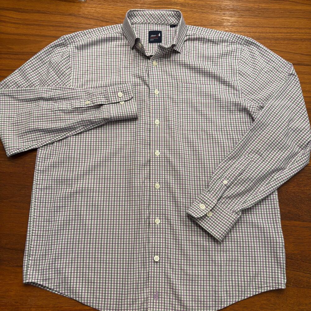 Johnnie-O Performance Green Purple plaid long sleeve button down shirt Medium